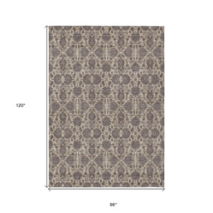 8' X 10' Ivory Taupe And Beige Floral Washable Indoor Outdoor Area Rug