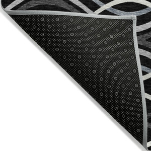 8' X 10' Black Gray And Ivory Abstract Washable Indoor Outdoor Area Rug