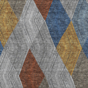 9' X 12' Gray Gold And Blue Argyle Washable Indoor Outdoor Area Rug