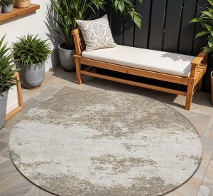 8' Taupe And Beige Round Abstract Washable Indoor Outdoor Area Rug