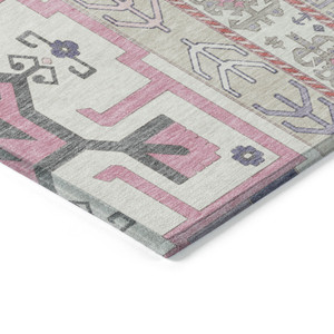 9' X 12' Pink Gray And Ivory Aztec Washable Indoor Outdoor Area Rug