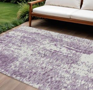 8' X 10' Lavender And Ivory Abstract Washable Indoor Outdoor Area Rug Transitional Style - Lavender, Ivory Color