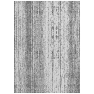 9' X 12' Gray And Ivory Striped Washable Indoor Outdoor Area Rug