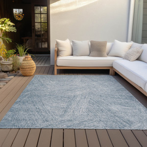 10' X 14' Denim Blue And Ivory Abstract Washable Indoor Outdoor Area Rug - 608219026776