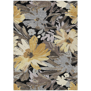 8' X 10' Black And Gray Floral Washable Indoor Outdoor Area Rug - Black, Gray