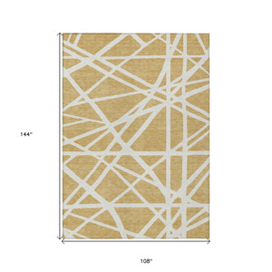 9' X 12' Gold And Ivory Geometric Washable Indoor Outdoor Area Rug - 608219022433