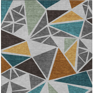 10' X 14' Gray Copper And Brown Geometric Washable Indoor Outdoor Area Rug