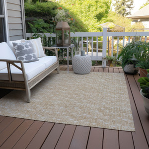 9' X 12' Tan Geometric Washable Non Skid Indoor Outdoor Area Rug