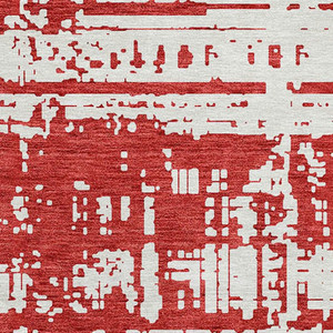 8' Red And Ivory Round Abstract Washable Indoor Outdoor Area Rug