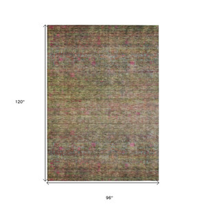 8' X 10' Artichoke Green And Hot Pink Floral Washable Indoor Outdoor Area Rug