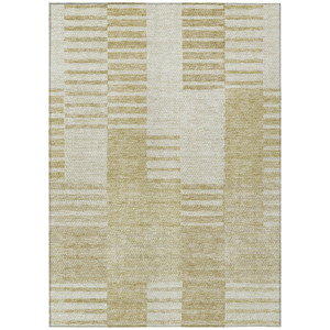9' X 12' Beige And Ivory Striped Washable Indoor Outdoor Area Rug