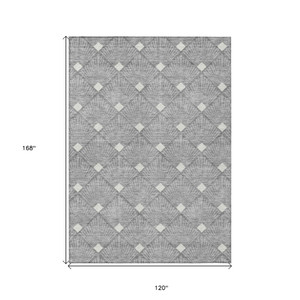 10' X 14' Gray And Ivory Geometric Washable Indoor Outdoor Area Rug - 608219029777