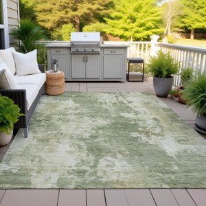 9' X 12' Sage And Beige Abstract Washable Indoor Outdoor Area Rug - Sage, Beige