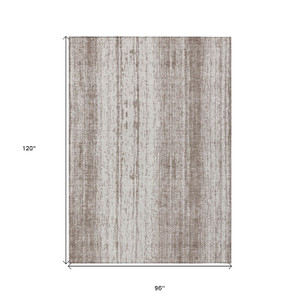 8' X 10' Taupe And Ivory Striped Washable Indoor Outdoor Area Rug