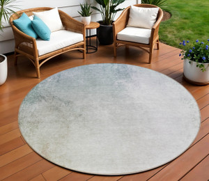 8' Beige Sky Blue And Teal Blue Round Ombre Washable Indoor Outdoor Area Rug