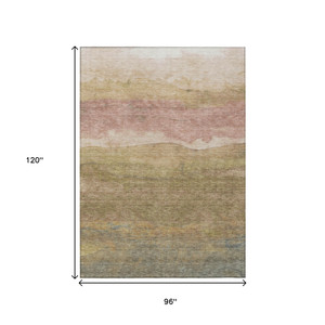 8' X 10' Tan And Beige Abstract Washable Indoor Outdoor Area Rug - 880016701012