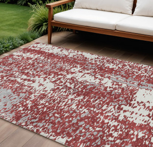 8' X 10' Burgundy And Ivory Abstract Washable Indoor Outdoor Area Rug