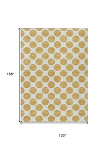 10' X 14' Gold And Ivory Polka Dot Washable Indoor Outdoor Area Rug