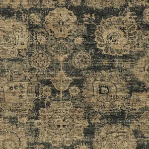 10' X 14' Charcoal Gold And Tan Floral Washable Indoor Outdoor Area Rug