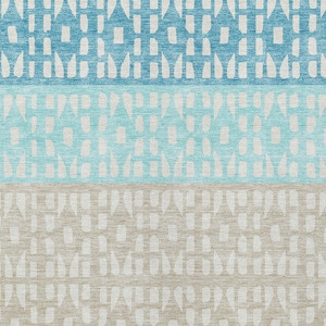 8' X 10' Teal Blue Aqua And Ivory Geometric Washable Indoor Outdoor Area Rug - Teal Blue, Aqua, Ivory