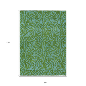8' X 10' Green And Blue Abstract Washable Indoor Outdoor Area Rug