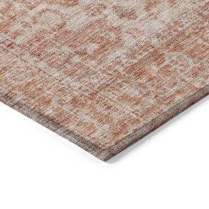 8' Coral And Pink Round Oriental Washable Indoor Outdoor Area Rug