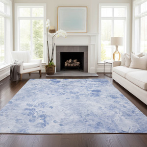 8' X 10' Sky Blue And Denim Blue Floral Washable Indoor Outdoor Area Rug - 608219320713