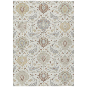 8' X 10' Ivory Brown And Gray Damask Washable Indoor Outdoor Area Rug