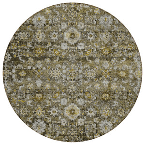 8' Brown And Beige Round Oriental Washable Indoor Outdoor Area Rug