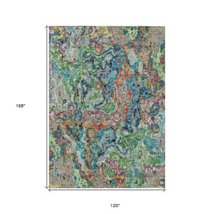 10' X 14' Orange And Teal Blue Abstract Washable Indoor Outdoor Area Rug