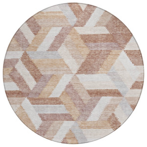 8' Copper Round Geometric Washable Indoor Outdoor Area Rug