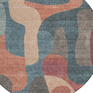 8' Sage And Pale Aqua Round Abstract Washable Indoor Outdoor Area Rug