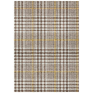 8' X 10' Brown And Beige Plaid Washable Indoor Outdoor Area Rug - Brown, Beige