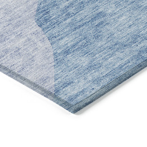 9' X 12' Denim Blue And Navy Blue Abstract Washable Indoor Outdoor Area Rug - 608219044558