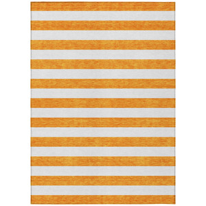 8' X 10' Orange and White Striped Washable Non Skid Indoor Outdoor Area Rug