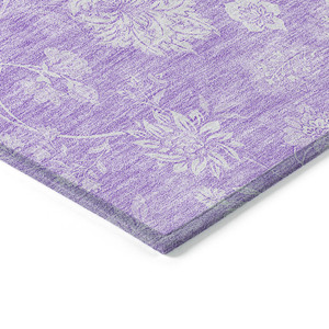 9' X 12' Lavender And Lilac Floral Washable Indoor Outdoor Area Rug