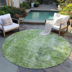 8' Olive Green And Artichoke Green Round Abstract Washable Indoor Outdoor Area Rug - Olive Green, Artichoke Green