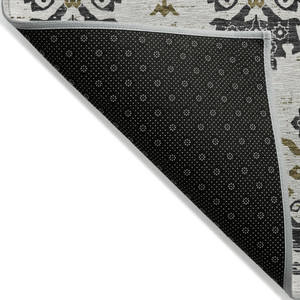 10' X 14' Black Beige And Gold Oriental Washable Indoor Outdoor Area Rug