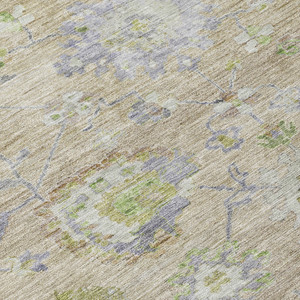 10' X 14' Beige Gray And Green Floral Washable Indoor Outdoor Area Rug