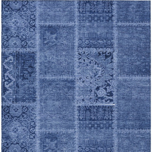 9' X 12' Navy Blue And Denim Blue Patchwork Washable Indoor Outdoor Area Rug