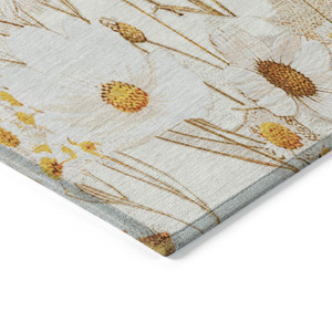 9' X 12' Ivory And Beige Floral Washable Indoor Outdoor Area Rug Transitional Style - Ivory, Beige Color