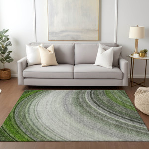 8' X 10' Green And Artichoke Green Abstract Washable Indoor Outdoor Area Rug