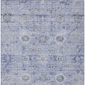 9' X 12' Blue And Gray Damask Washable Indoor Outdoor Area Rug