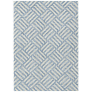 10' X 14' Sky Blue And Ivory Geometric Washable Indoor Outdoor Area Rug