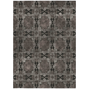 10' X 14' Gray and Black Floral Medallion Washable Non Skid Indoor Outdoor Area Rug