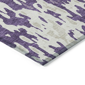 8' X 10' Purple And Ivory Abstract Washable Indoor Outdoor Area Rug - Purple, Ivory