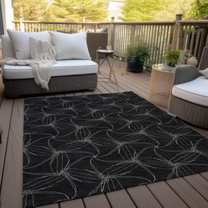 9' X 12' Black And Ivory Geometric Washable Indoor Outdoor Area Rug - 880016502039