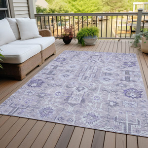 8' X 10' Lavender Purple And Gray Oriental Washable Indoor Outdoor Area Rug
