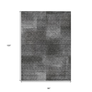 8' X 10' Gray Charcoal And Ivory Abstract Washable Indoor Outdoor Area Rug