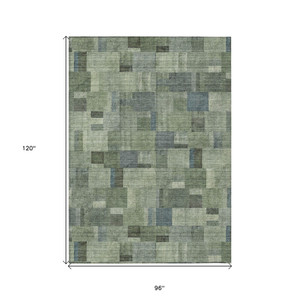 8' X 10' Green And Mint Green Geometric Washable Indoor Outdoor Area Rug